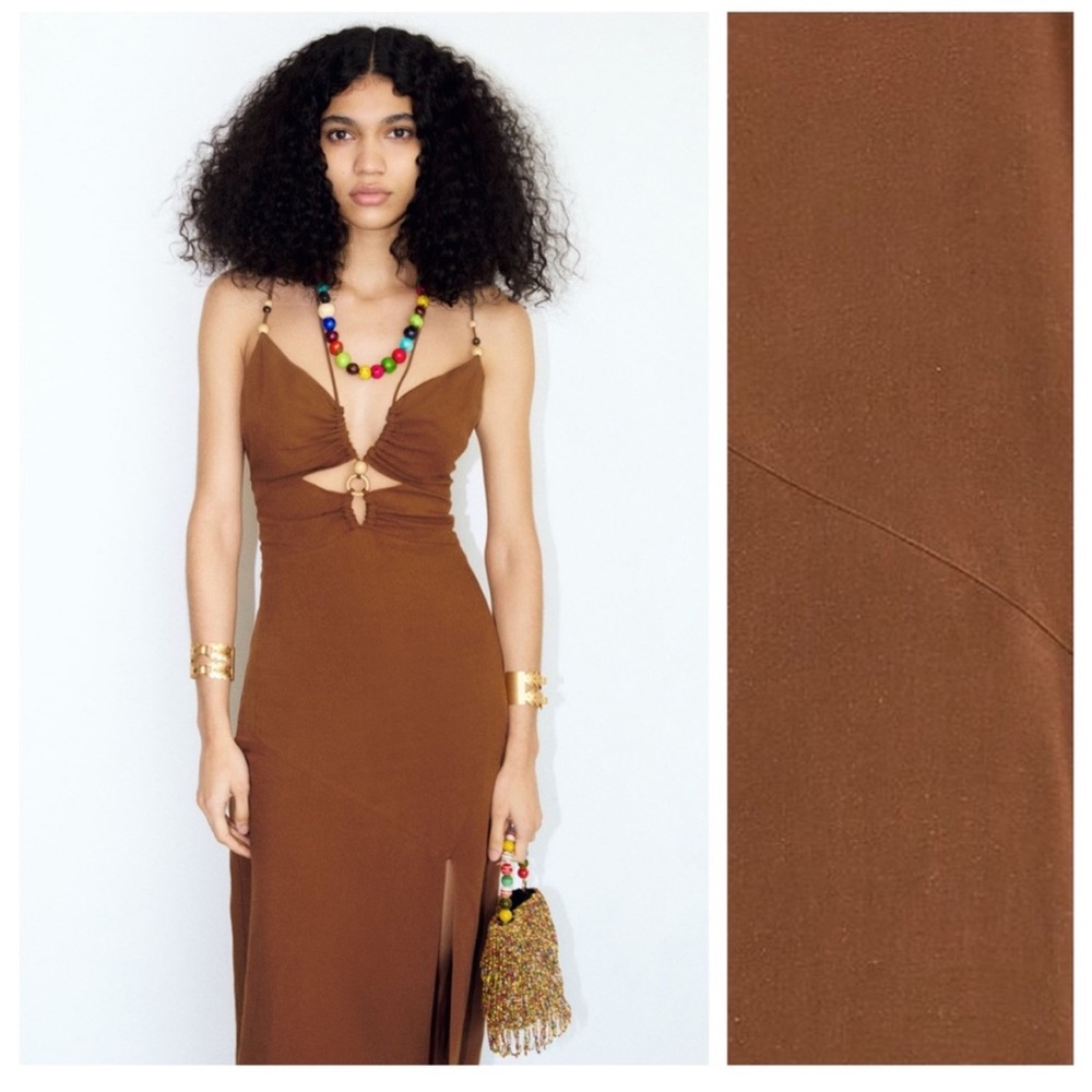 Zara Brown Cutout Maxi Dress.